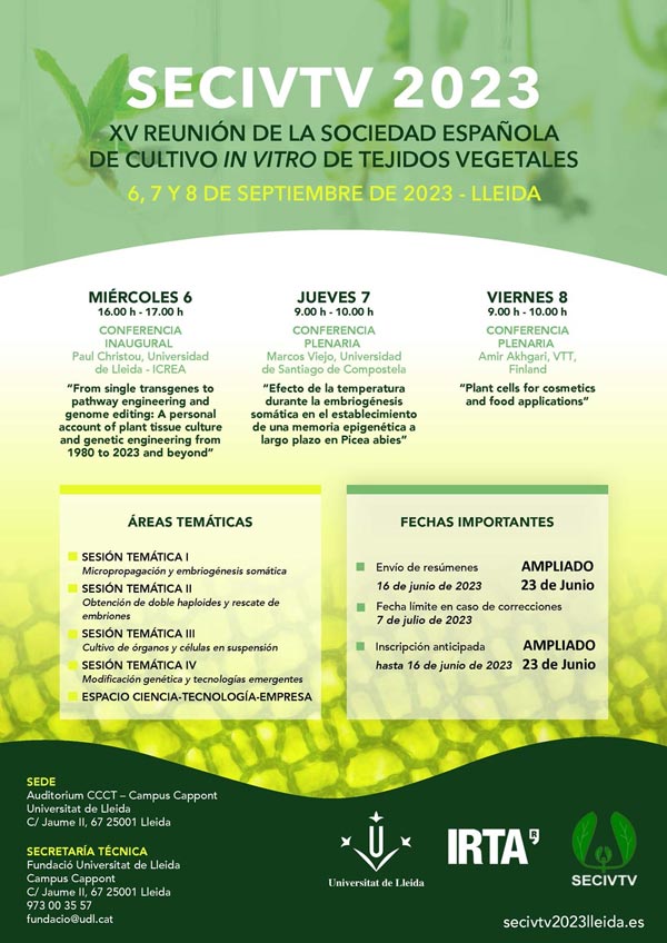XV REUNIÓN DE LA SOCIEDAD ESPAÑOLA DE CULTIVO IN VITRO DE TEJIDOS VEGETALES